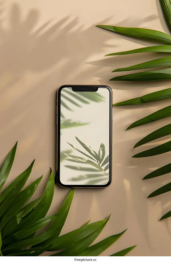 Minimalist Phone Mockup with Palm Leaves