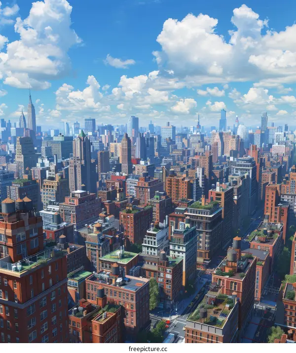 New York City Skyline with High-Rise Buildings and Blue Sky