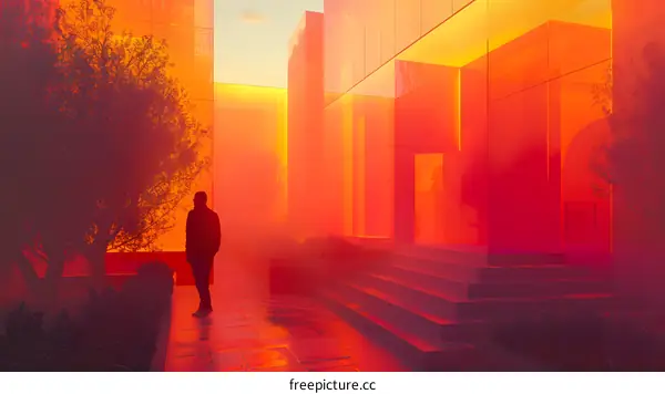 A lonely figure walking down a deserted street