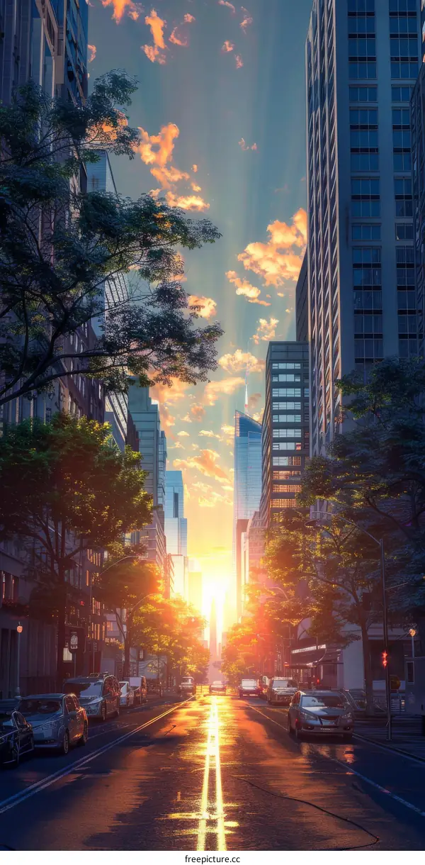 Sunrise Cityscape Urban Street Scene