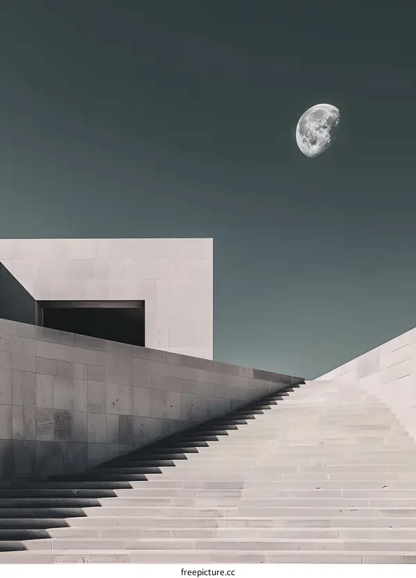 Modern Architecture Stairs Under the Moon