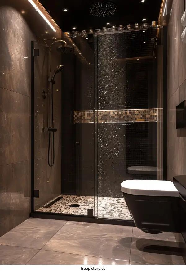 Modern Luxurious Dark Shower Room Design