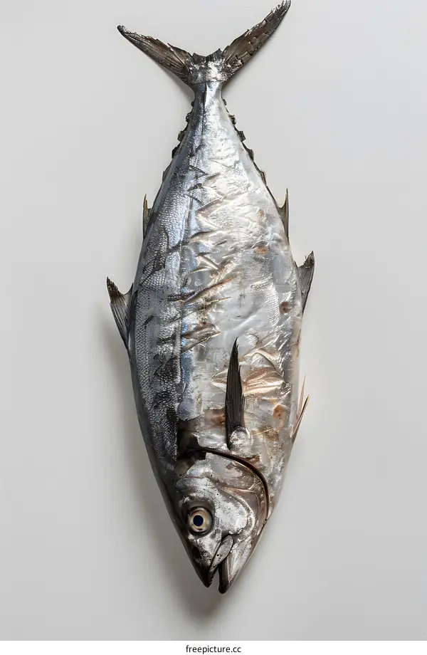 A large fish with blue stripes on a white background