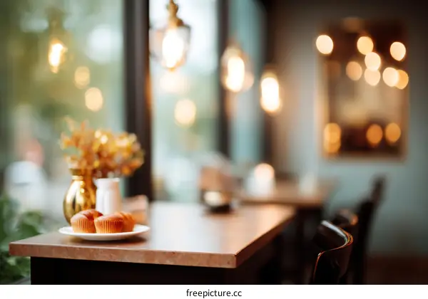 Cozy Cafe Interior with Breakfast Treats