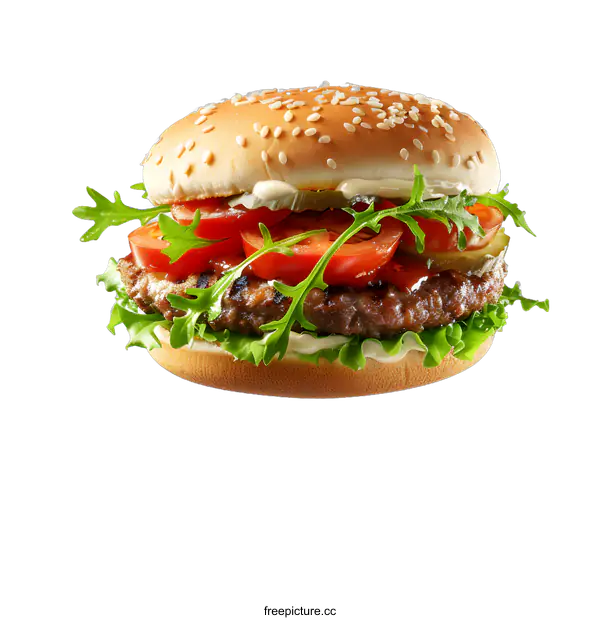 [Transparent Background PNG]yummy hamburger with lettuce tomato and cucumber