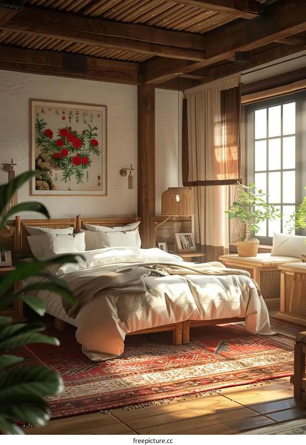 Rustic Wooden Bedroom Interior Design Illustration