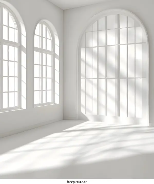 Minimalist White Room With Arched Windows