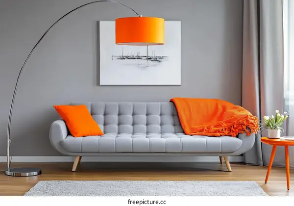 Modern Living Room with Orange Accents