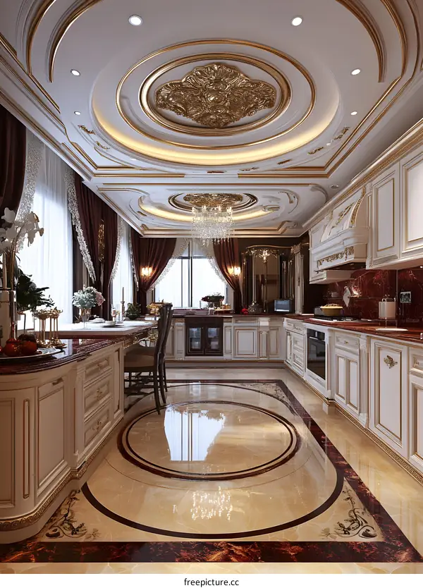 Luxury Kitchen Interior Design With White Cabinets and Gold Accents