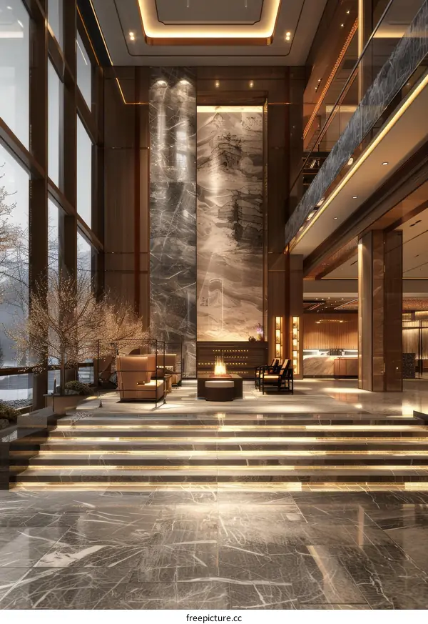 Luxury Hotel Lobby Interior Design Illustration