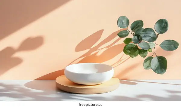 Stylish Minimalist Ceramic Bowl with Eucalyptus Branch