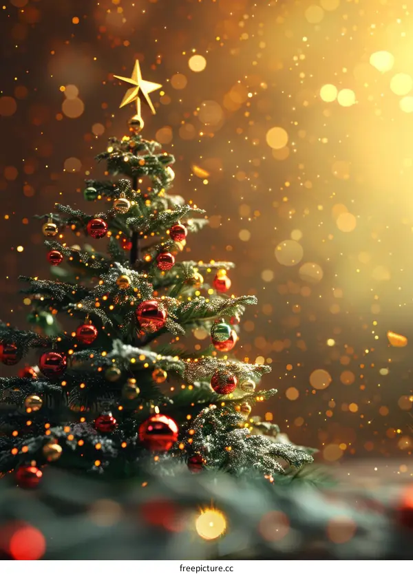Ornate Christmas Tree with Red and Gold Decorations