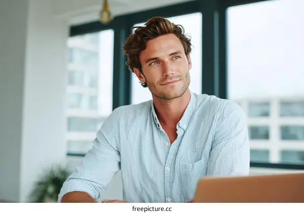 Caucasian Businessman in Thoughtful Pose