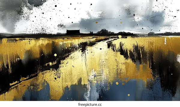 Golden Field Abstract Landscape Painting