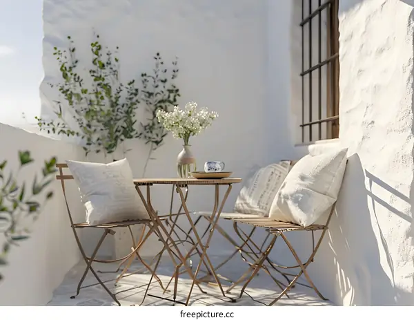 White Balcony with Small Table and Chairs