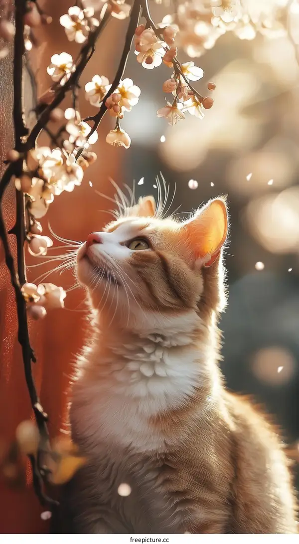Adorable Ginger Cat Amongst Spring Blossoms
