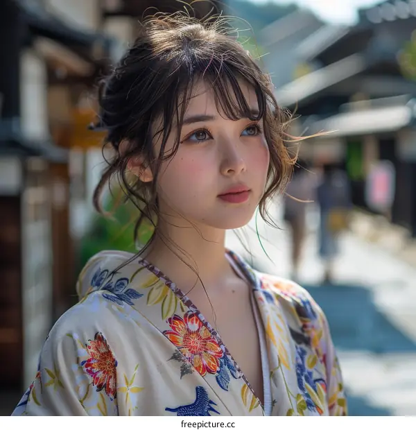 Beautiful Asian Woman in Traditional Japanese Dress
