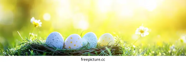 Easter Eggs Nest in Springtime Meadow