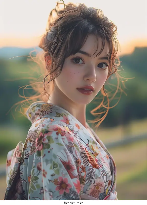 Beautiful Asian Woman in Traditional Japanese Kimono