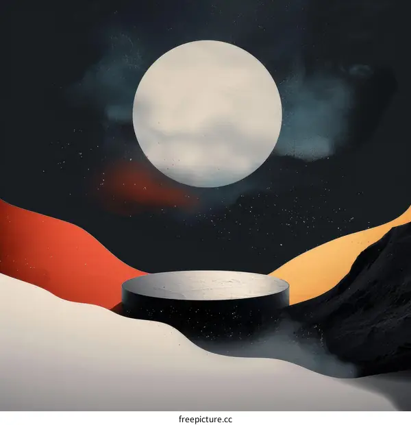 Black podium with red and yellow abstract background