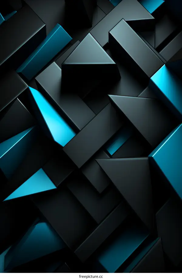 Vibrant 3D Blue and Black Geometric Shapes Background