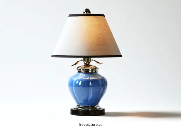 Elegant Blue Table Lamp with a Light Beige Shade