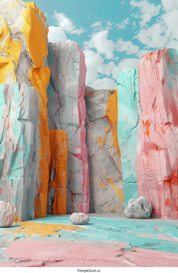 Colorful Abstract Rock Formation Under a Cloudy Sky