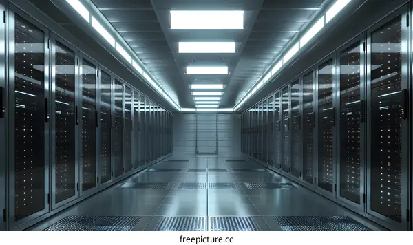 Modern Data Center Interior Server Room with Glass Doors