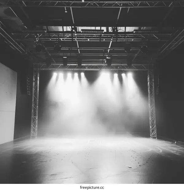 Empty Stage with Bright Spotlights