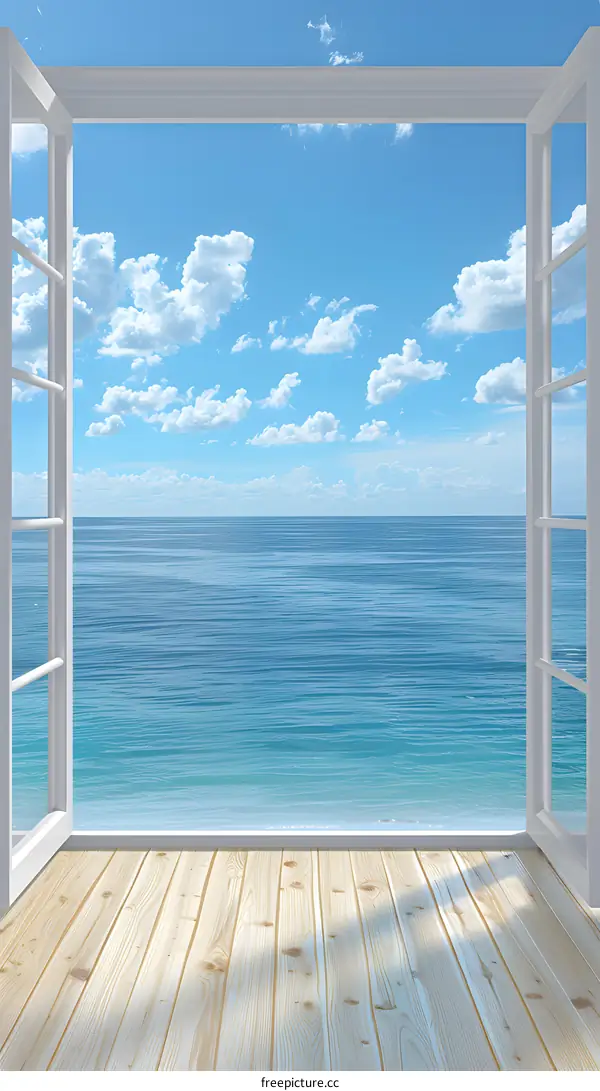 Ocean View From Window With Wooden Floor