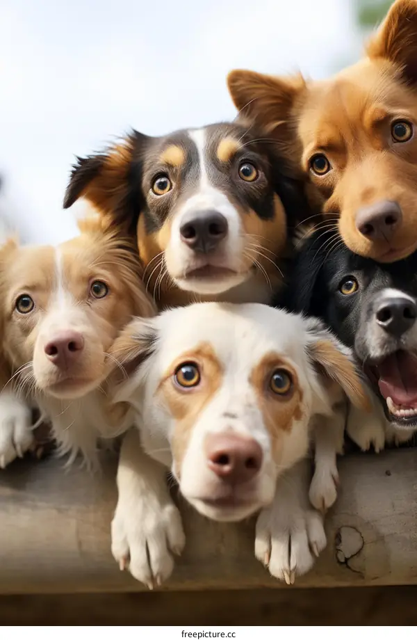 A group of dogs looking at the camera