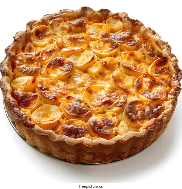 A delicious-looking baked Camembert cheese tart with apples