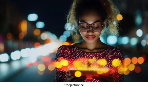 Woman at Night Exploring Urban Lights