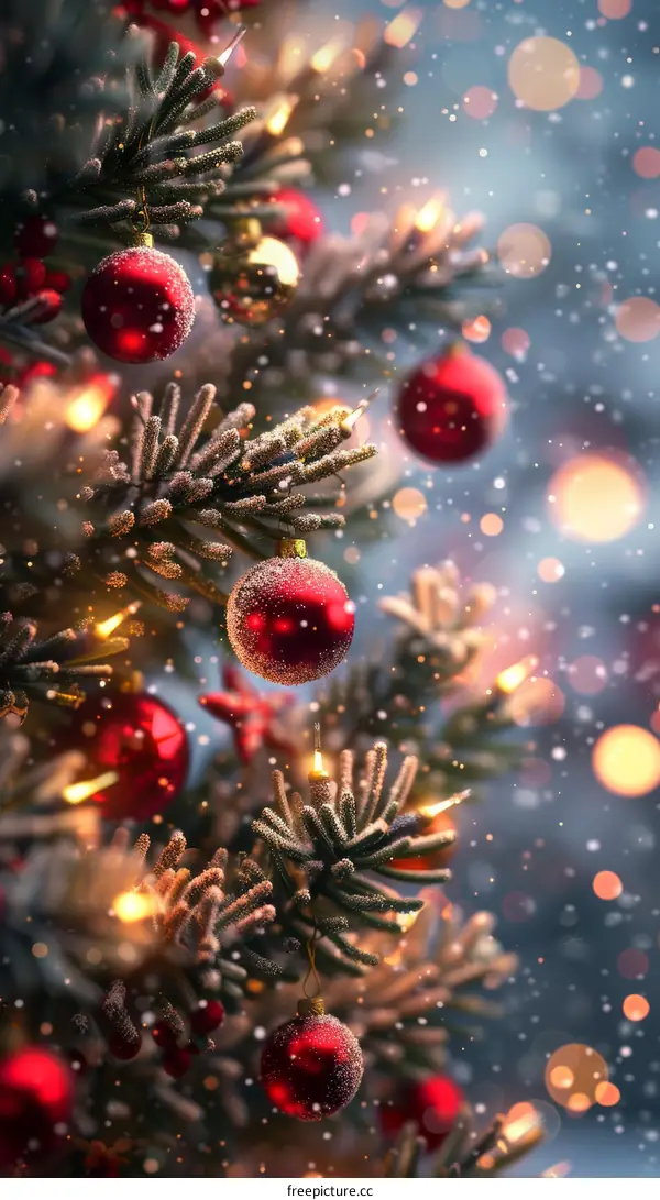 Red Christmas Ornaments on a Tree