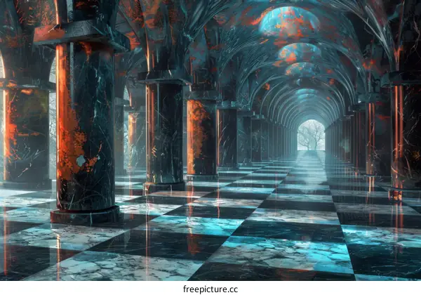 Mystical Marble Palace with Blue and Orange Lights