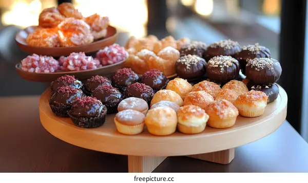 Assortment of Delicious Desserts on a Wooden Platter