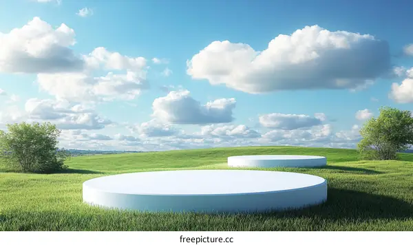 Empty Round Platforms in a Green Field Landscape