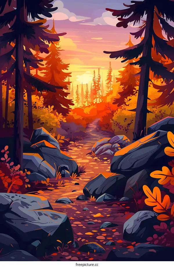 Forest Path at Sunset