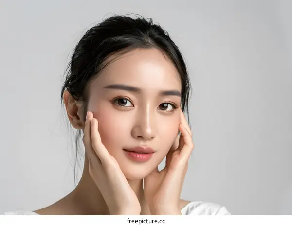 Portrait of a Beautiful Asian Woman with Flawless Skin