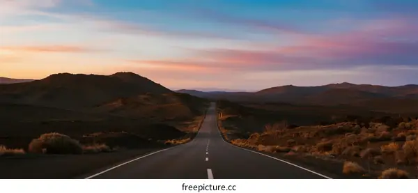 Long road stretching through scenic landscape at twilight