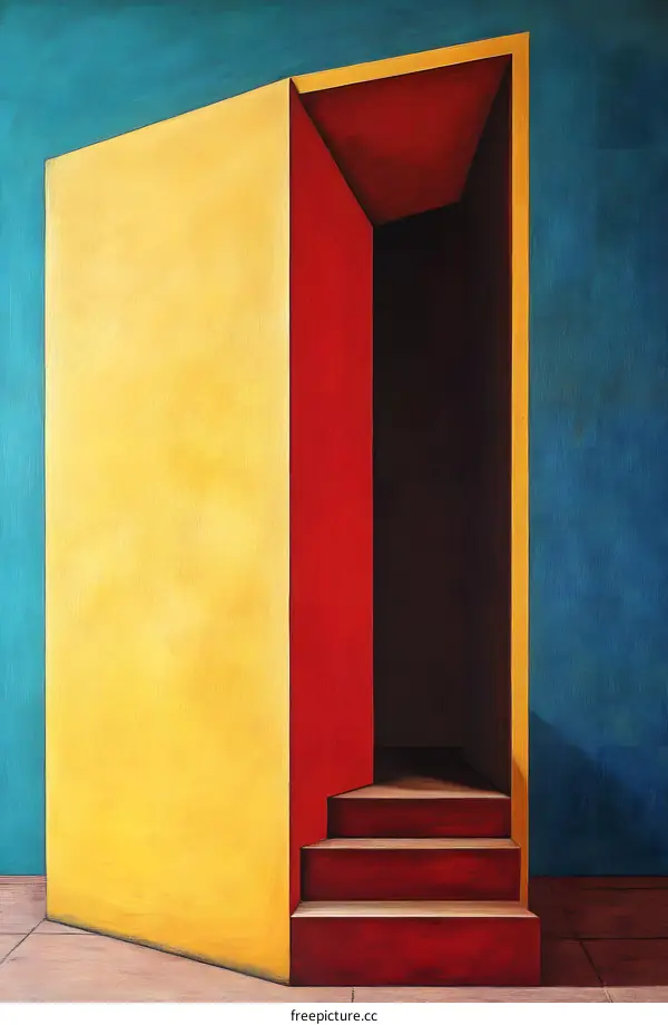 Abstract Painting with Yellow, Red, and Blue Colors