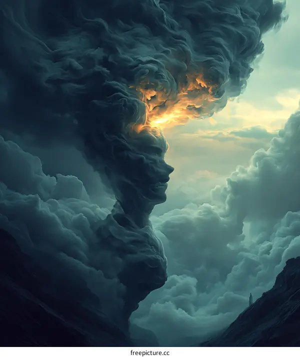 A Person Gazes at a Giant Cloud Figure