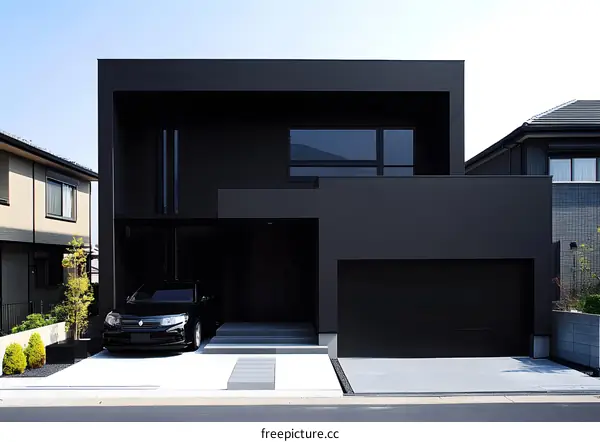 Modern Black House with Garage