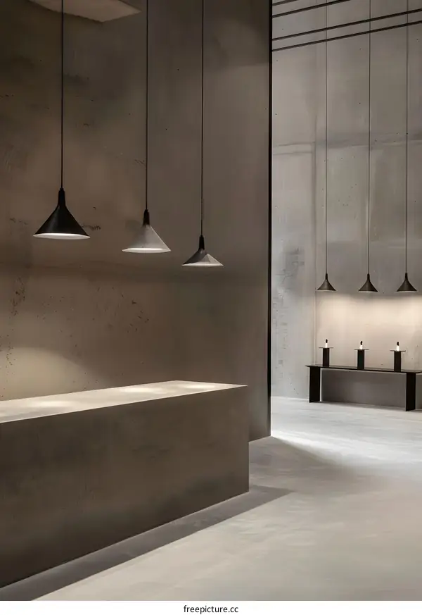 Modern Concrete Interior Design with Pendant Lights
