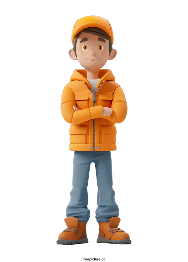 [Transparent Background PNG]3d rendering of a man in an orange jacket