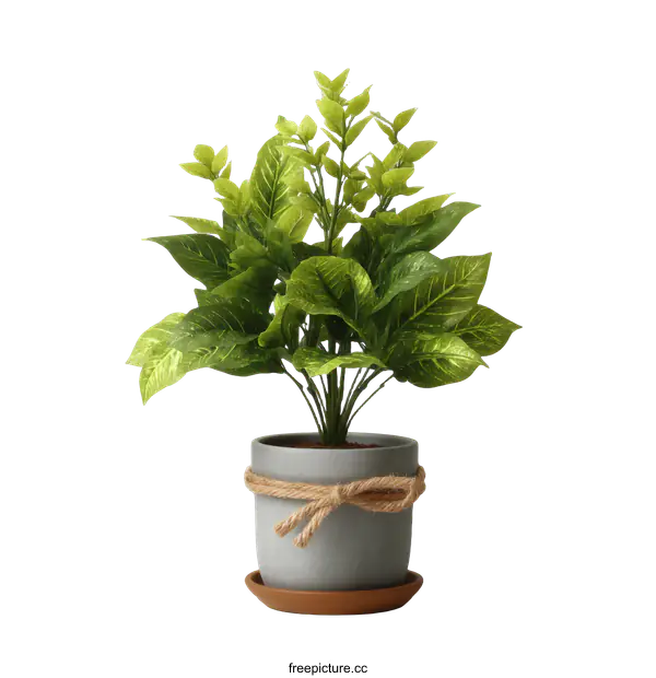 [Transparent Background PNG]Potted Plant in a Gray Ceramic Pot
