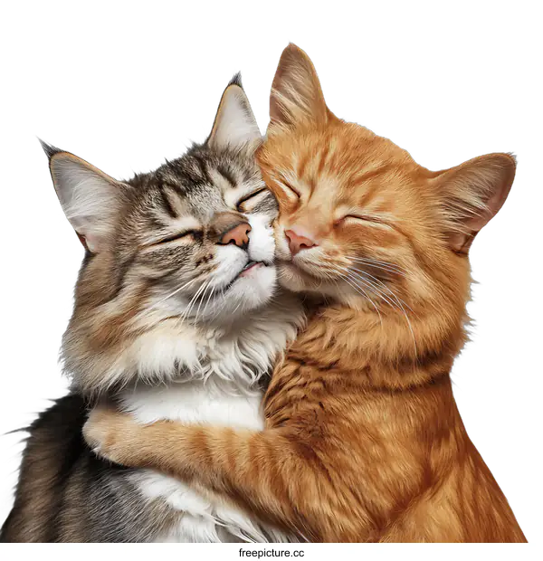 [Transparent Background PNG]Two Cats Hugging Close Up on transparent background