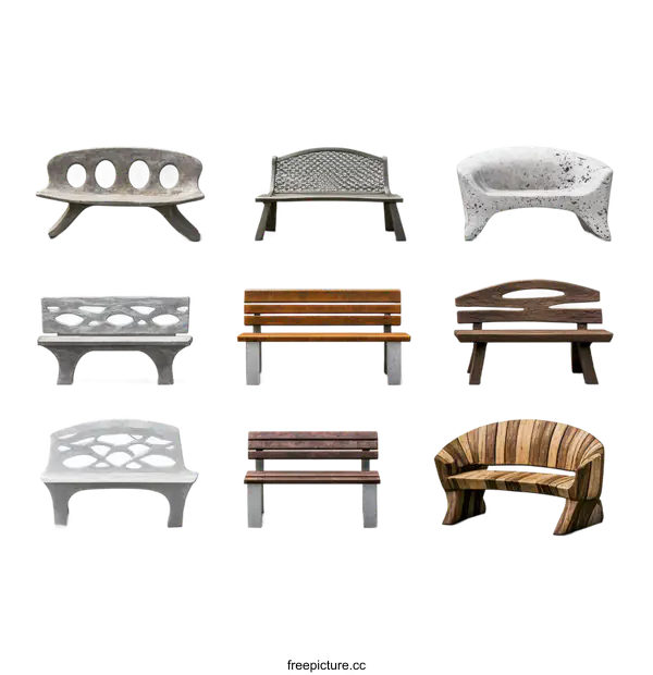 [Transparent Background PNG]Variety of Outdoor Park Benches