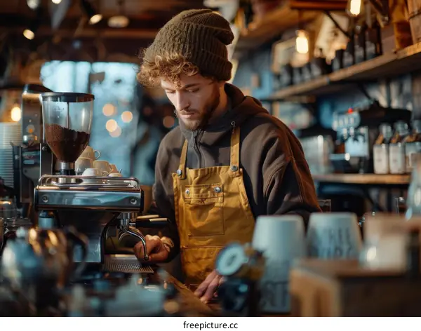 Barista making coffee with an espresso machine