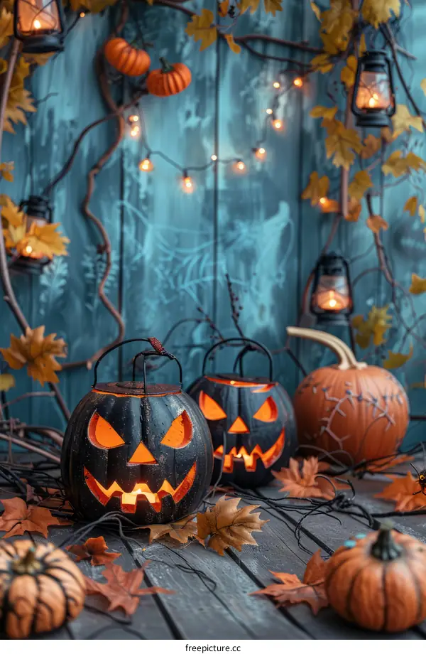 Spooky Halloween Pumpkins and Lanterns